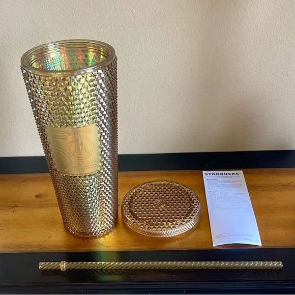 NEW STARBUCKS EXCLUSIVE DISNEY PARKS 50th ANNIVERSARY GEOMETRIC GOLD TUMBLER. - Picture 1 of 5